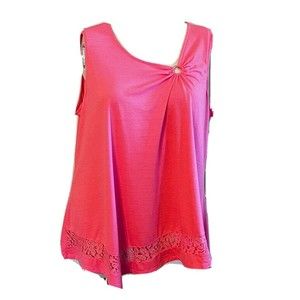 EST 1946 Women's 22/24W Top Blouse Sleeveless Shoulder Lace Accent Asymmetrical
